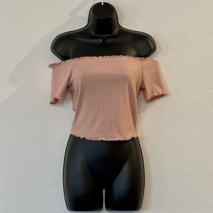 Pink Lettuce Edge Off Shoulder Crop Top